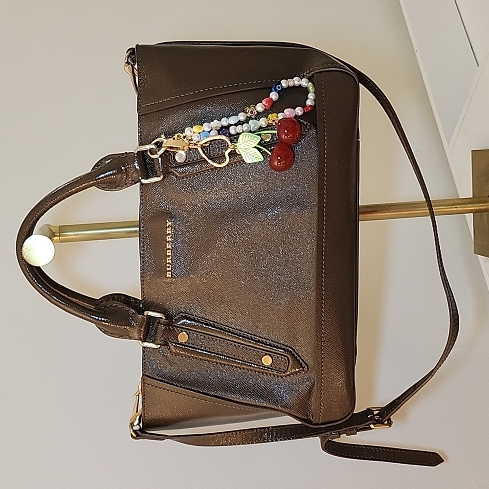 Burberry Patent Leather Somerford Tote Sachel Shoulder Bag Officesiren